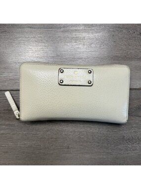 Kate Spade New York Pebbled Leather Zip Around Continental Wallet Cream Polka